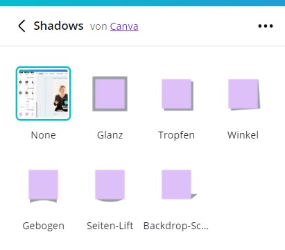 Unterschiedliche Schatten-Varianten in Canva